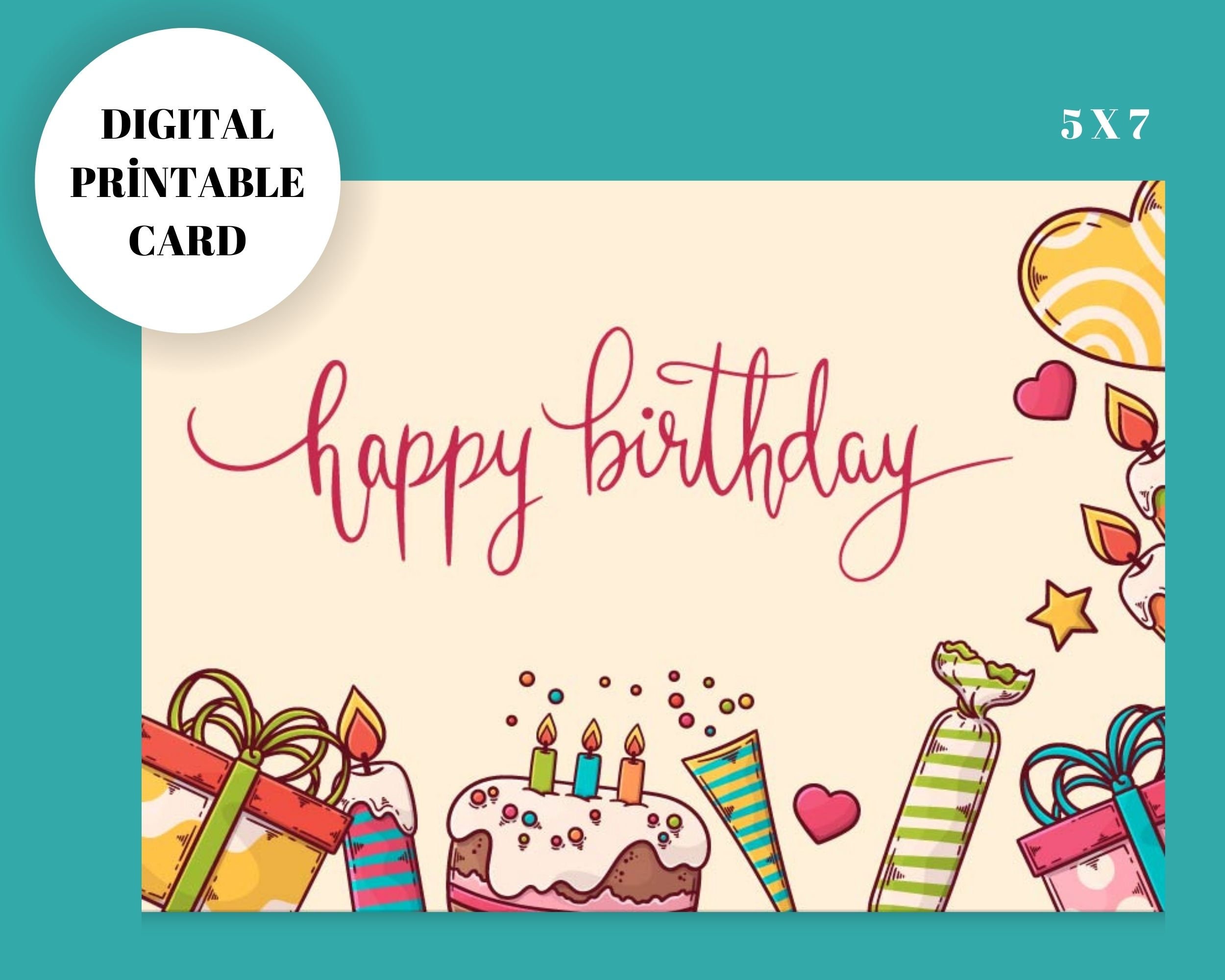 Printable Birthday Card, Instant Download, Digital Greeting Card, Happy ...