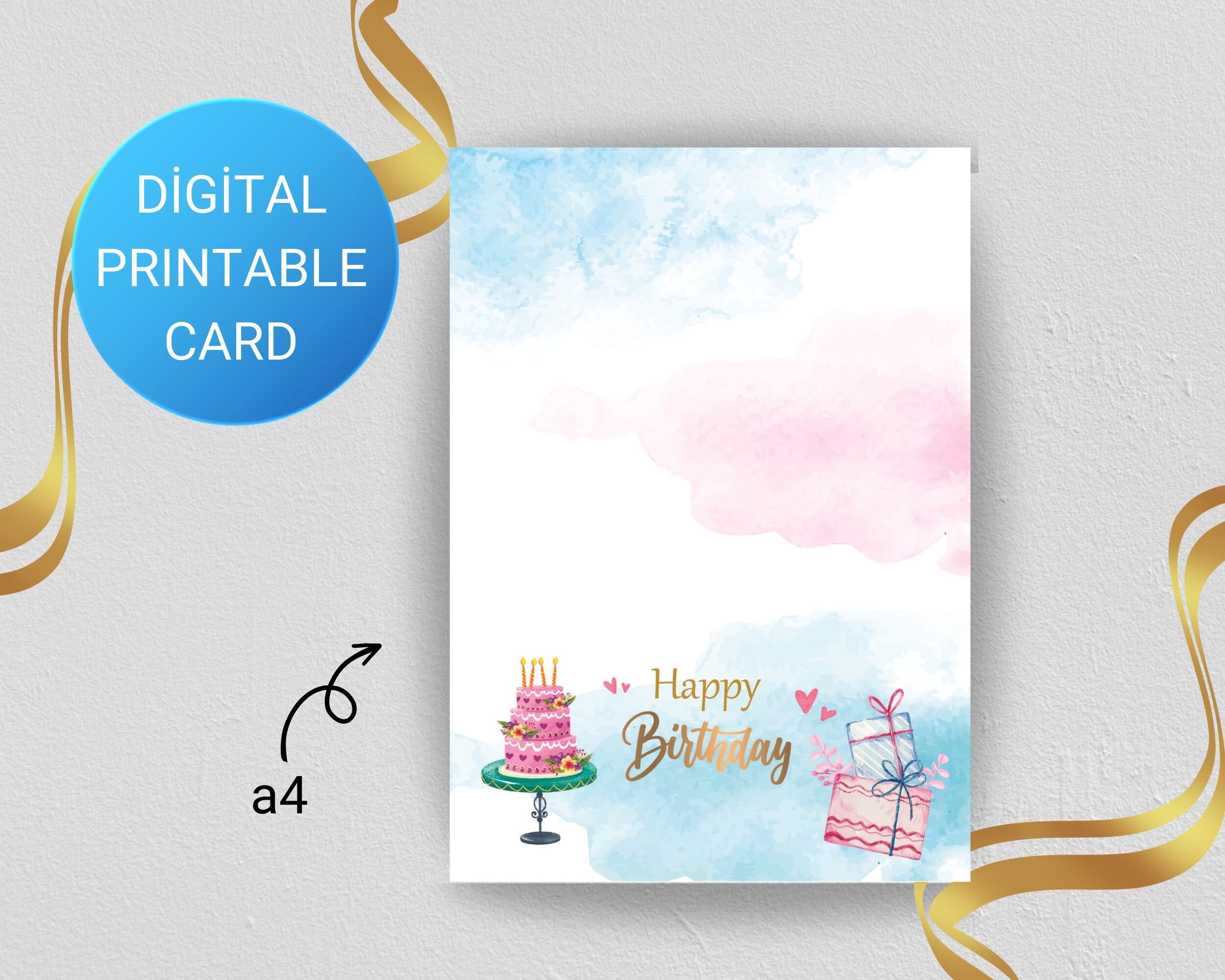 Printable Birthday Card, Instant Download, Digital Greeting Card, Happy ...