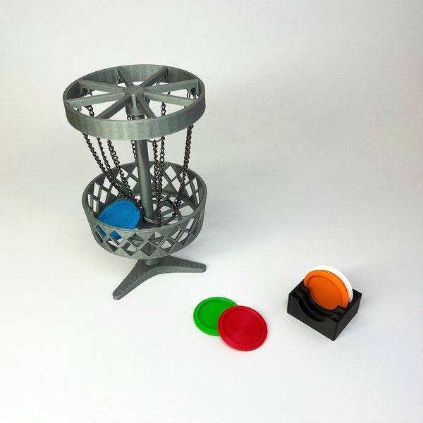 Mini Disc Golf Basket Set - Mini Frisbee - Mini Disc Golf Game - Disc Golf Cake Topper - Man Cave Decor - Disc Golf Gifts - Gift for Dad