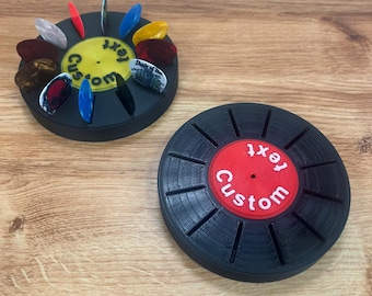 Personalized Vinyl Shaped Guitar Pick Holder with Custom text - Plectrum Display, Acoustic Guitar Pick Stand, Musician Organizer, Novelty