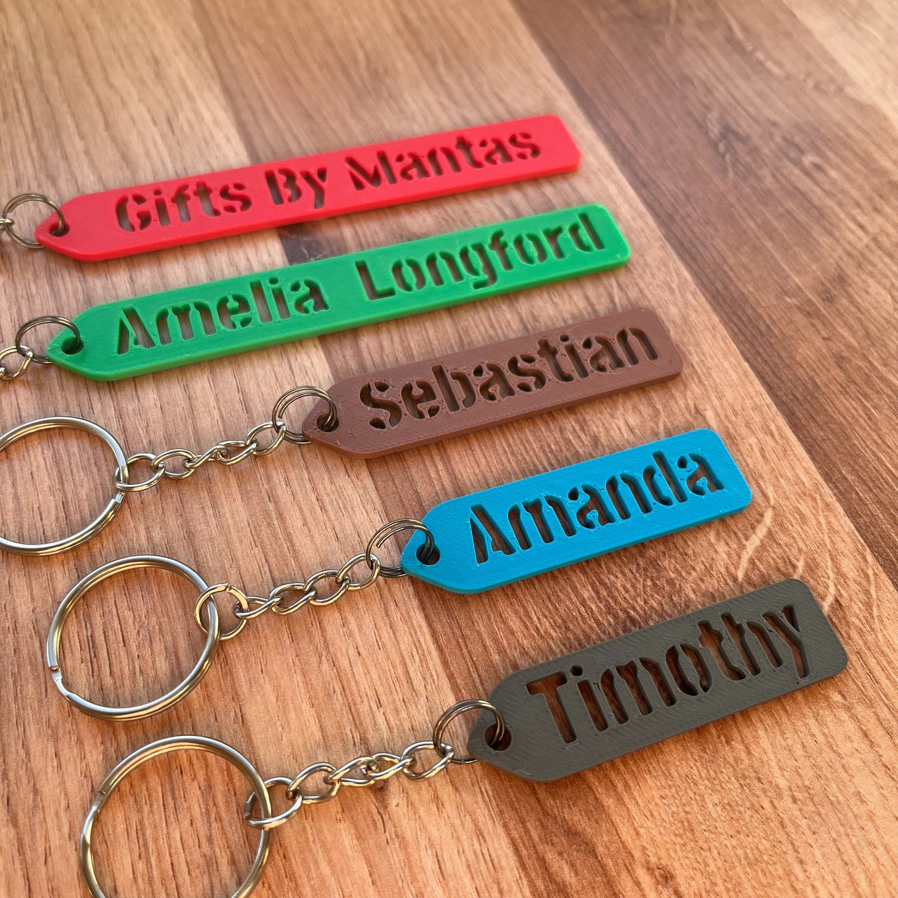Personalized 3D Printed Keychain – Custom Text Stencil Font - Etsy