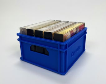 Opberger voor audiocassetteband voor 5 banden - miniatuur bierkrat voor het opbergen van cassettes - cassettehouder - cassettestandaard - retro cassetterek