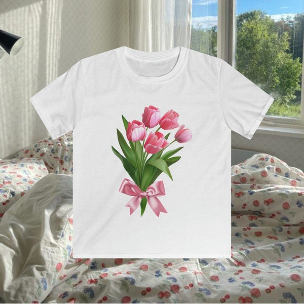 Flower Bouquet Tshirt 90s Baby Tee Botanical Tshirt Floral Tshirt Pinterest Y2k Coquette Aesthetic Tshirt |Gift For Her Gift For Girlfriend