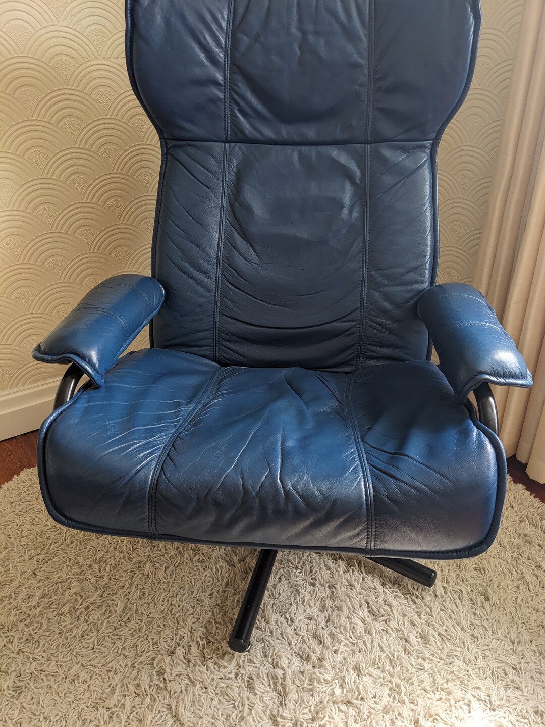 Kebe Blue Leather Recliner Chair and Footstool - Etsy
