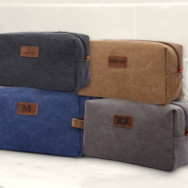 Personalized Toiletry Bags, Canvas Leather Travel Bag, Shaving Kit Bag, Birthday Gift for Dad, Gift for mon