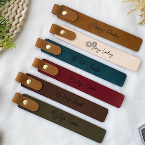 Personligt läderbokmärke: Graverad blomdesign, läsarpresent