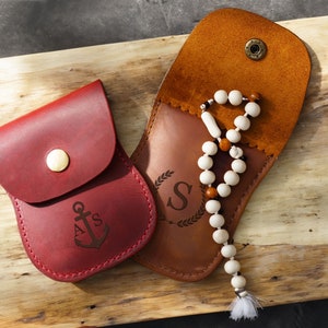 Portarosario in pelle personalizzato, regalo per la cresima, mini portarosa personalizzato, regali per la mamma, regali per la nonna, portamonete in pelle
