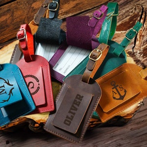 Personalized Leather Luggage Tag: Engraved Travel Tag, Groomsmen Gift