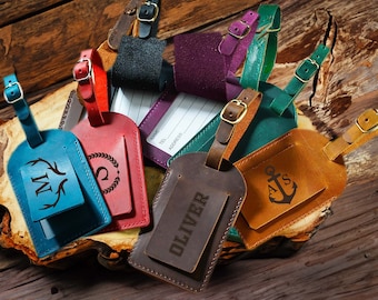 Personalized Leather Luggage Tags, Travel Tags, luggage tag favor, luggage tags wedding, belt pin attachment, Gift for Groomsmen