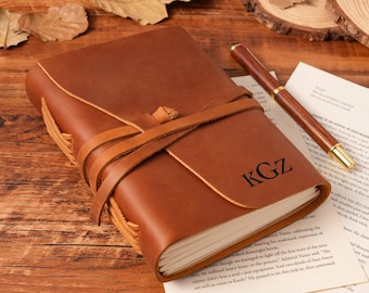 Diario de piel personalizado – Cuaderno y libreta de bocetos recargable hecho a mano, diario vintage, diario de viaje, regalo de Navidad