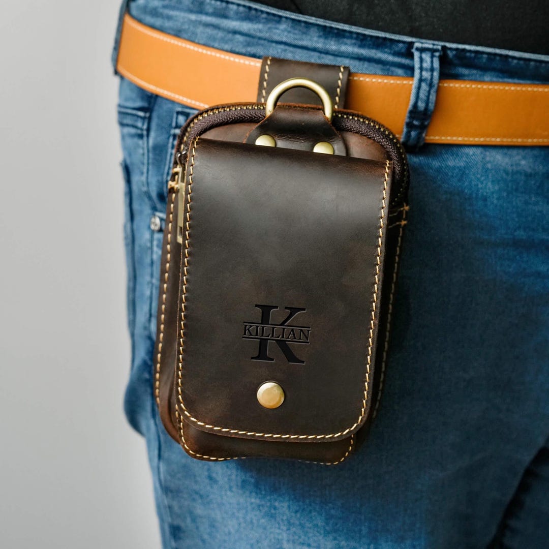 Utility Phone Personalized Leather Belt Bag: Utility Phone Pouch, Hiking Gift - Etsy