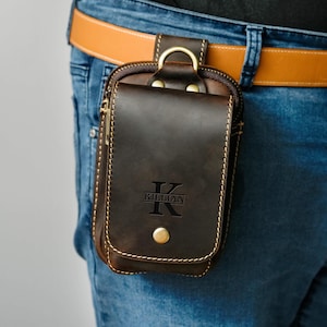 Personalized Leather Belt Bag: Utility Phone Pouch, Hiking Gift