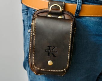 Bolsa de cinto de couro personalizada: porta-celular utilitário, presente para trilhas