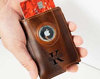 Cartera AirTag de cuero personalizada: Tarjetero delgado con bloqueo RFID