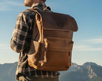 Personalized Leather Laptop Backpack: Handmade Vintage Travel Rucksack