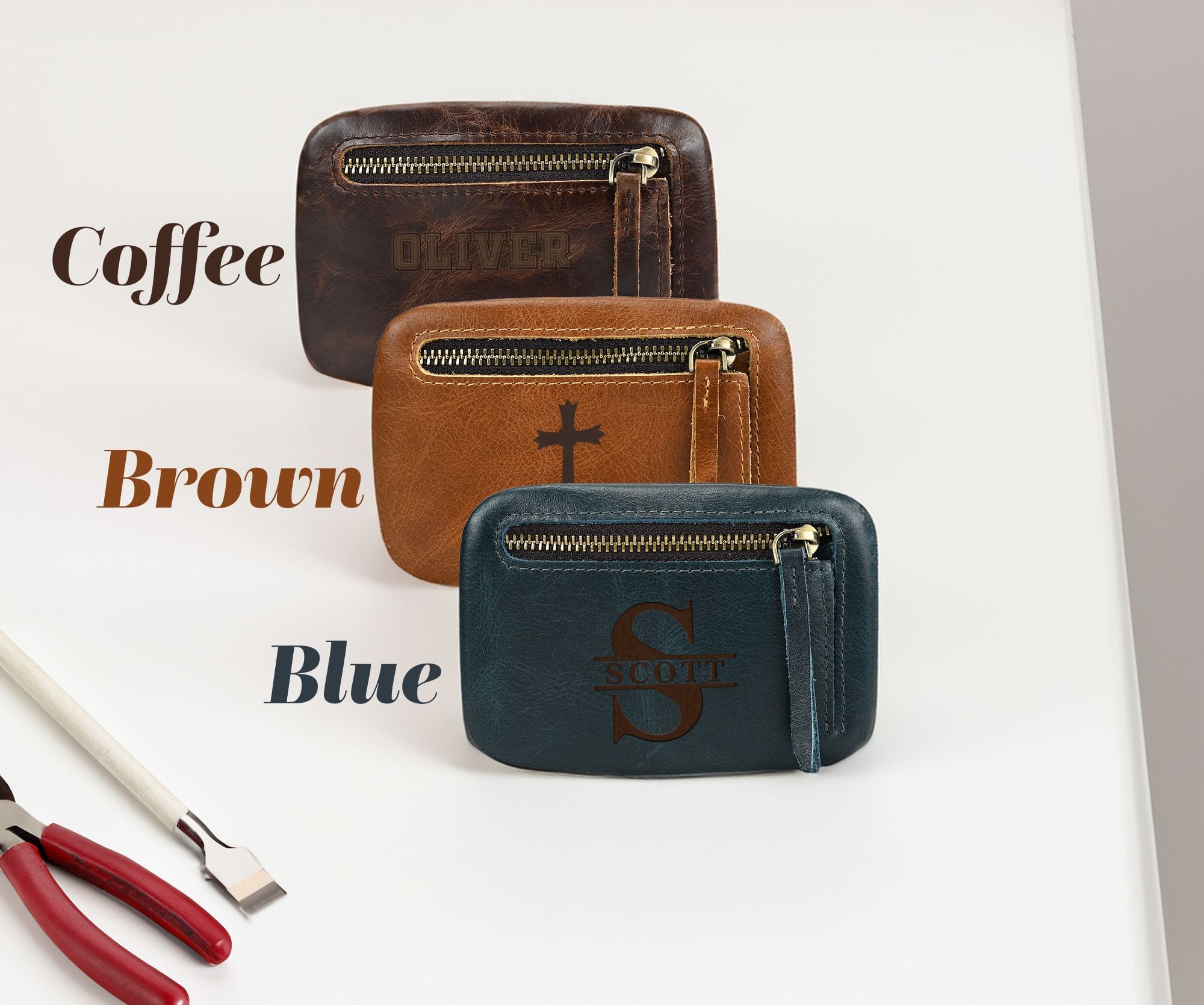 Personalized Leather Rosary Pouch: Zippered Coin Purse, Religious Gift