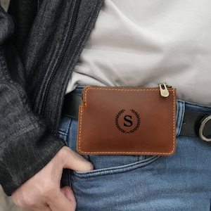 Riñonera de cuero personalizada, Monedero con cremallera para cinturón, Billetera pequeña de cuero, Mini monedero para cinturón, Regalo para papá