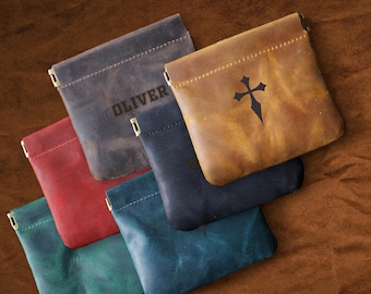Personalized Leather Rosary Pouch: Squeeze Frame, Communion Gift