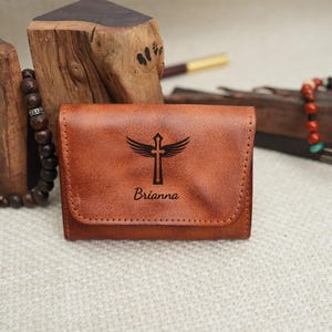 Personalisierte Leder Rosenkranz Beutel, kleine Ledertasche, Leder Geldbörse
