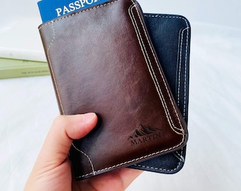 Cartera de cuero personalizada para pasaporte: estuche magnético para viajes, regalo de luna de miel