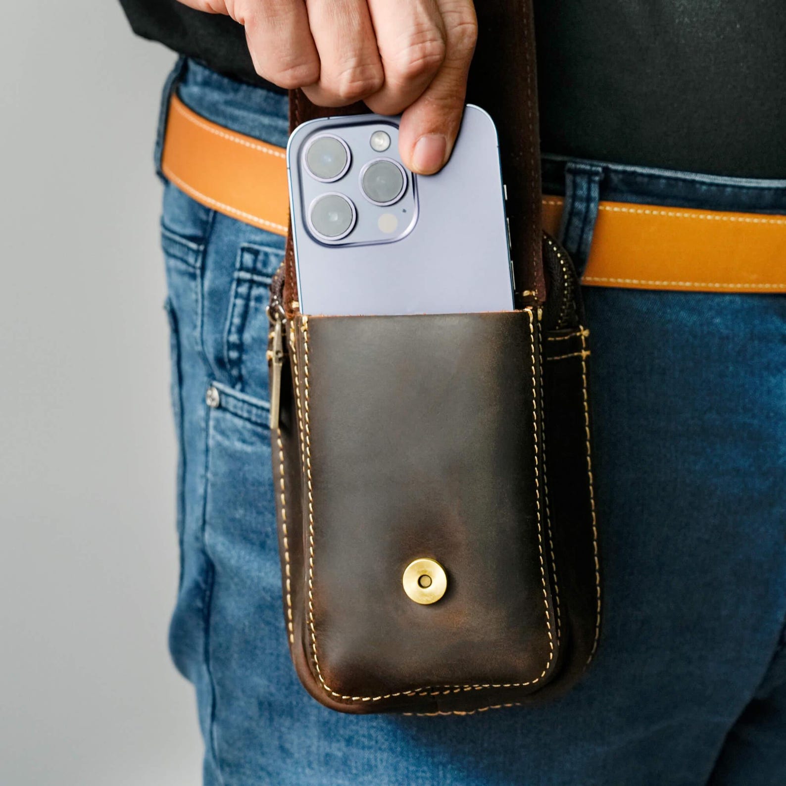 Utility Phone Personalized Leather Belt Bag: Utility Phone Pouch, Hiking Gift - Etsy