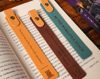 Personalized Leather Bookmark, Engraved Quote, Handmade