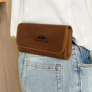Soporte de cuero personalizado para teléfono con cinturón, funda para teléfono con clip para cinturón, funda para cinturón para iPhone, regalo para él