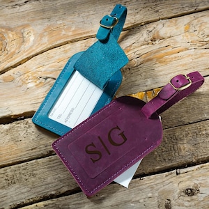 Personalized Leather Luggage Tags – Monogrammed Luggage Tags, Leather ID Tags, Valentine&#39;s Day