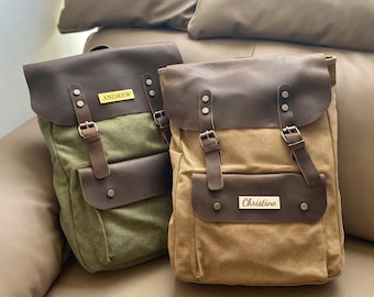 Mochila de lona y cuero: bolso de viaje personalizado para portátil