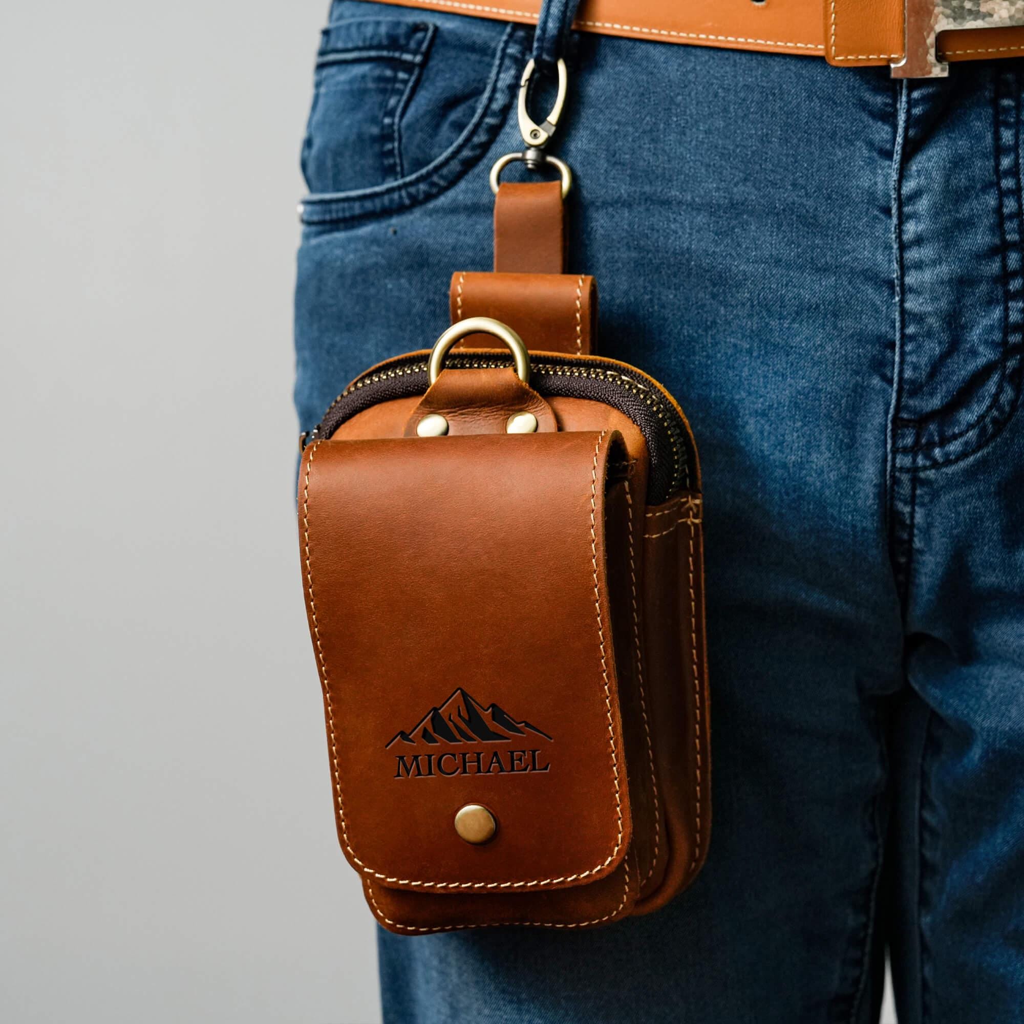 Utility Phone Personalized Leather Belt Bag: Utility Phone Pouch, Hiking Gift - Etsy