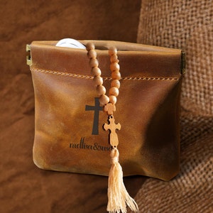 Portarosario in pelle personalizzato / Regalo perfetto per la prima comunione e la cresima, regali per San Valentino