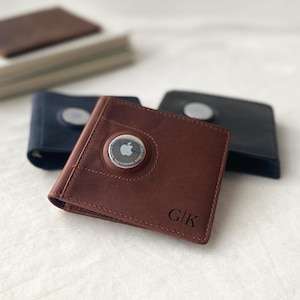 Cartera Airtag, Cartera de Cuero Plegable Personalizada con Clip para Billetes, Cartera Airtag con Monedero con Cremallera, Regalo de Cuero, Regalo para Papá