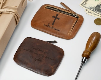 Leather Rosary Pouch, Personalized leather rosary case with zipper, Customized coin purse, valentine's day gifts