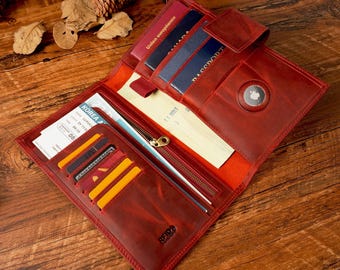 Personalized Leather AirTag Passport Holder, Family Travel Wallet
