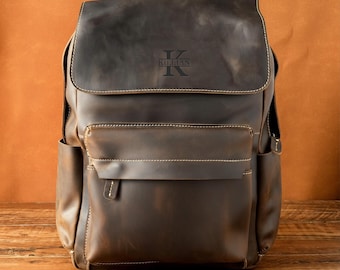 Personalized Leather Backpack: Handmade Vintage 15" Laptop Rucksack