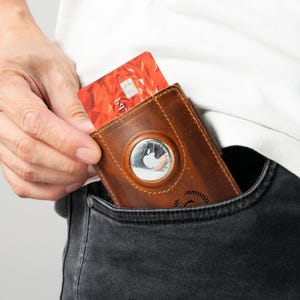 Personalized Leather AirTag Wallet Card Holder: RFID Blocking, Slim Minimalist Design