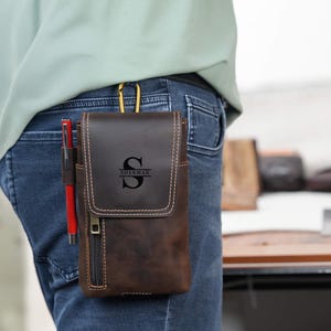 Personalisierte Ledergürteltasche, Leder-Werkzeugtasche, große Gebrauchsgürteltasche, Geschenk für Vater oder ihn, Leder-Handy- und Werkzeugtasche