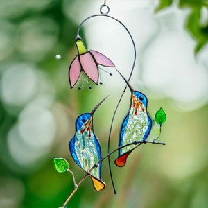 Hummingbird stained glass window hangings Mothers Day gift Hummingbird gift Custom stained glass bird suncatcher Fathers Day gifts