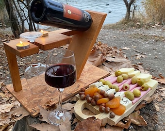 Support à vin bohème en bois fait main - Support à vin en bois pour l'extérieur, étagère de rangement pour le vin décorative, support à vin artisanal, cadeau de pendaison de crémaillère