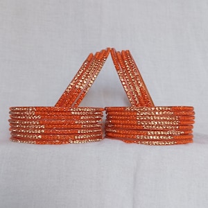 12 Glass Bangles Orange  Color Women Fashion Bangles Accessories Glass Bangles for Women and Girls
