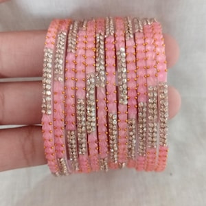 12 brazaletes de cristal de color rosa para mujer, accesorios de moda, brazaletes de cristal para mujeres y niñas.
