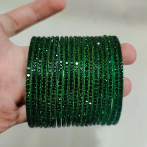 12 Glass Bangles dark green  Color Women Fashion Bangles Accessories Glass Bangles for Women and Girls