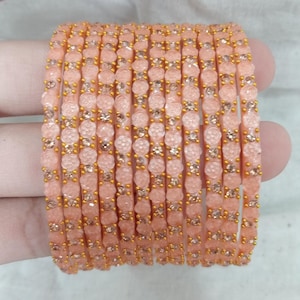 12 pulseras de cristal color melocotón, accesorios de moda para mujer, pulseras de cristal para mujeres y niñas
