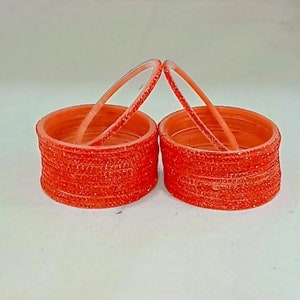 12 Glass Bangles Orange Color Women Fashion Bangles Accessories Glass Bangles for Women and Girls