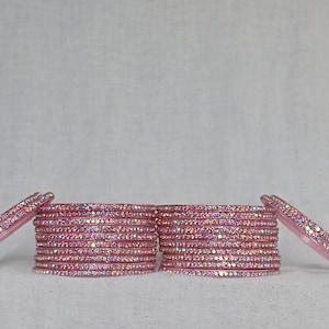 12 brazaletes de vidrio de color rosa, accesorios de brazaletes de moda para mujeres y niñas