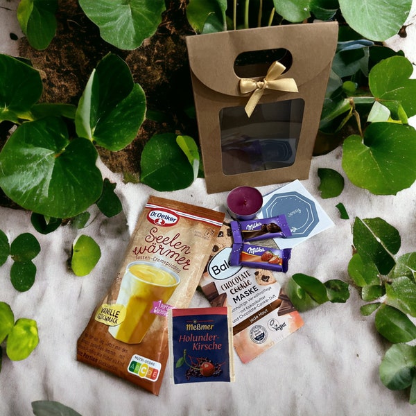 Filled feel-good bag: gift box soul warmer, face mask, tea bags, sweets, candle I gift bag I wellness I relaxation bag