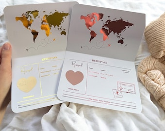 Reisegutschein Reisepass I Boarding Pass personalisiert I versch. Farben | Rubbelkarte | Gutschein Reise | Flugticket Urlaub I Passport gold
