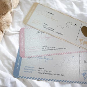Buono di viaggio in madreperla, carta d'imbarco personalizzata in vari colori | Gratta e vinci | Buono viaggio | Volo Vacanza I Passaporto Regalo