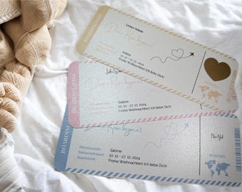 Cartão de Embarque com Voucher de Viagem Personalizado em Madrepérola | Várias Cores | Cartão Raspadinha | Voucher de Viagem | Férias com Voo | Presente para Passaporte