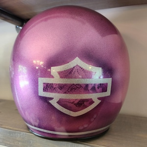 Custom Painted Women&#39;s Pink &quot;Bar and Shield&quot; 3/4 Motorcycle Helmet | FREE SHIPPING